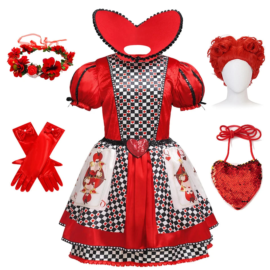 Kind Königin Der Herzen Rolle Spielen Prinzessin Kleid Alice Poker Cosplay Kostüm Mädchen Halloween Bühne Leistung Geburtstag Party Kleidung.