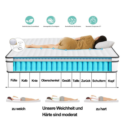 Lazyspace 25 cm Taschenfederkernmatratze, orthopädisches Fass, mittelfest, atmungsaktive 3D-Netzmatratze, 140 x 190/200 90 x 200/190