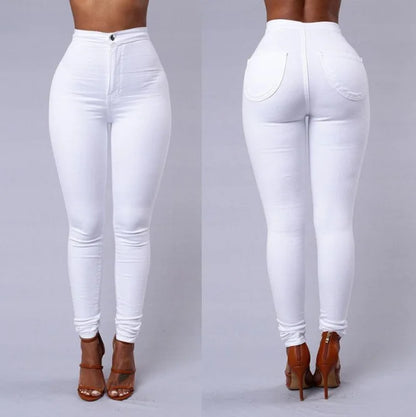 Einfarbig Dünne Jeans Frau Weiß Schwarz Hohe Taille Render Jeans Vintage Sexy Lange Hosen Femme Casual Bleistift Hosen Denim Jeans