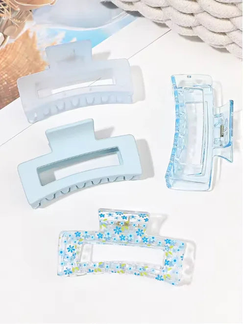 4 Pcs Pink Large Hair Claw Clips 3.4" Non-slip Big Square Matte for Women Girls, Strong Hold Banana Clips for Thick Thin Hair.