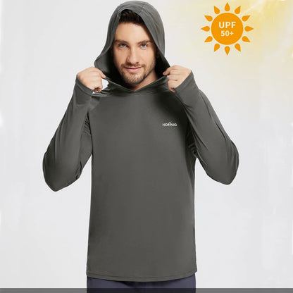 Men's UPF 50+ Sun Protection Hoodie T-Shirts Long Sleeve SPF/UV Quick Dry Lightweight Fishing Workout Thumbhole T-Shirt Male.