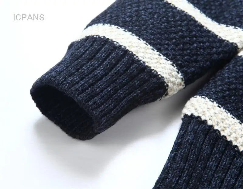 Winter Wool Liner Sweater  Cardigan Man Knit Striped Stand Collar Jacket Outwear Knitted Sweatercoat Men Vintage Clothing.