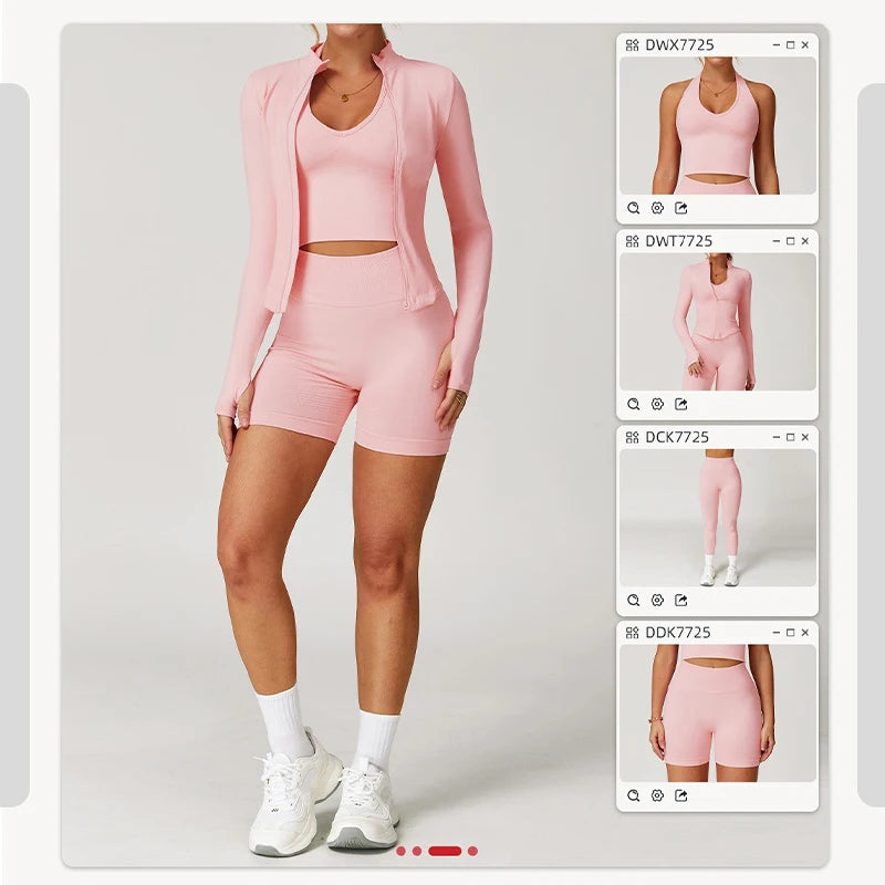 Ctenkevet Women Slim High Neck Jacket Sports Suit Female Two Piece Yoga Clothes Sport Outfit For Woman Buttock Lift Sports Suit.