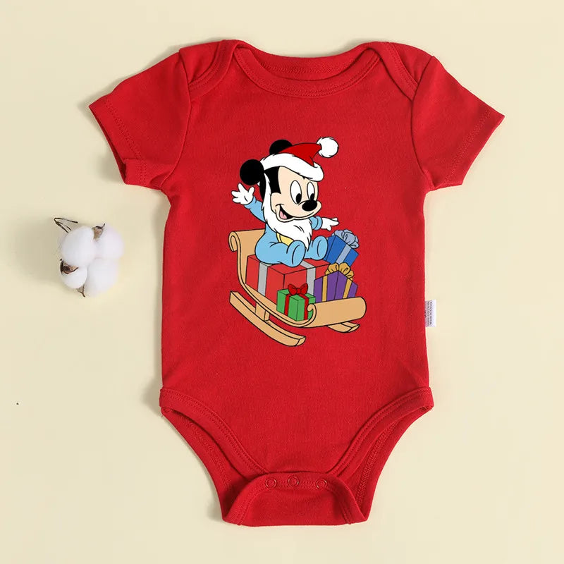 Weihnachten Neugeborene Baby Roten Strampler 100% Baumwolle Baby Mickey Print Infant Outfit Baby Mädchen Jungen Body Disney Kleidung Weihnachten Geschenk.