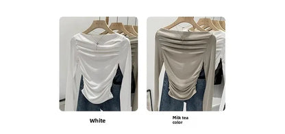 Spicy Girl Style One-Collar Ruffles Cropped Long Sleeve T-Shirt Women's Autumn/Winter New Arrival Base Layer Sweatshirt.