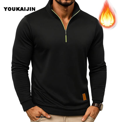 Men Sweatshirts Spring Thicker Pullover Quarter Zipper Pullover for Male Hoody Outdoor Sweatshir Autumn Solid Color Turtleneck.