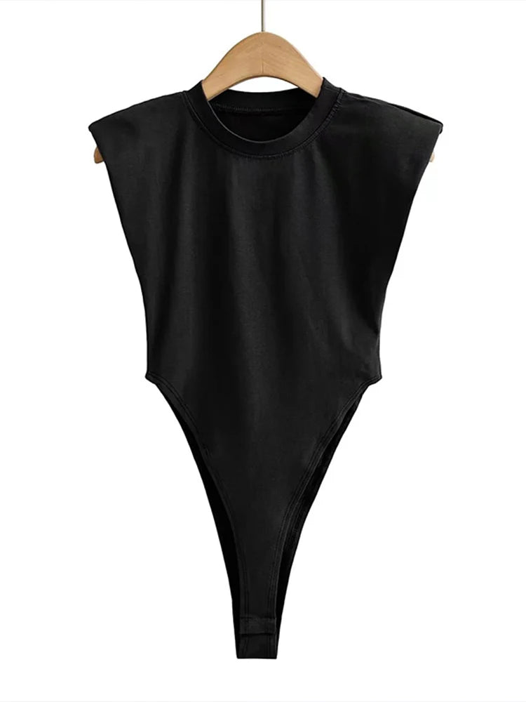 Sexy tops women Summer one-pieces bodycon bodysuit padded shoulder bodysuit black sleeveless body suits for women white.