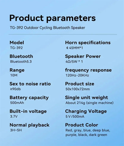 Outdoor Bicycle TG392 Portable Bluetooth Speaker TWS Wireless Mini Bass FM Radio Soundbar Boombox Riding Music Play Loudspeaker.