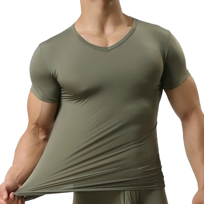 Ice Silk T Shirt for Men Summer Breathable Short Sleeve Tops Men's Quick Dry T-shirt Trainer Slim Tops.