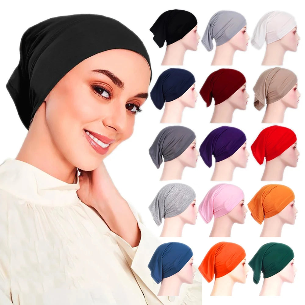 Ramadan Muslim Women Under Scarf Stretch Jersey Inner Hijabs Caps Round Front Under Hijab Cap Islamic Female Turban Bonnet.