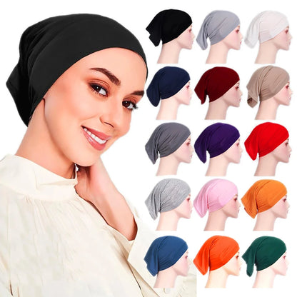 Ramadan Muslim Women Under Scarf Stretch Jersey Inner Hijabs Caps Round Front Under Hijab Cap Islamic Female Turban Bonnet.