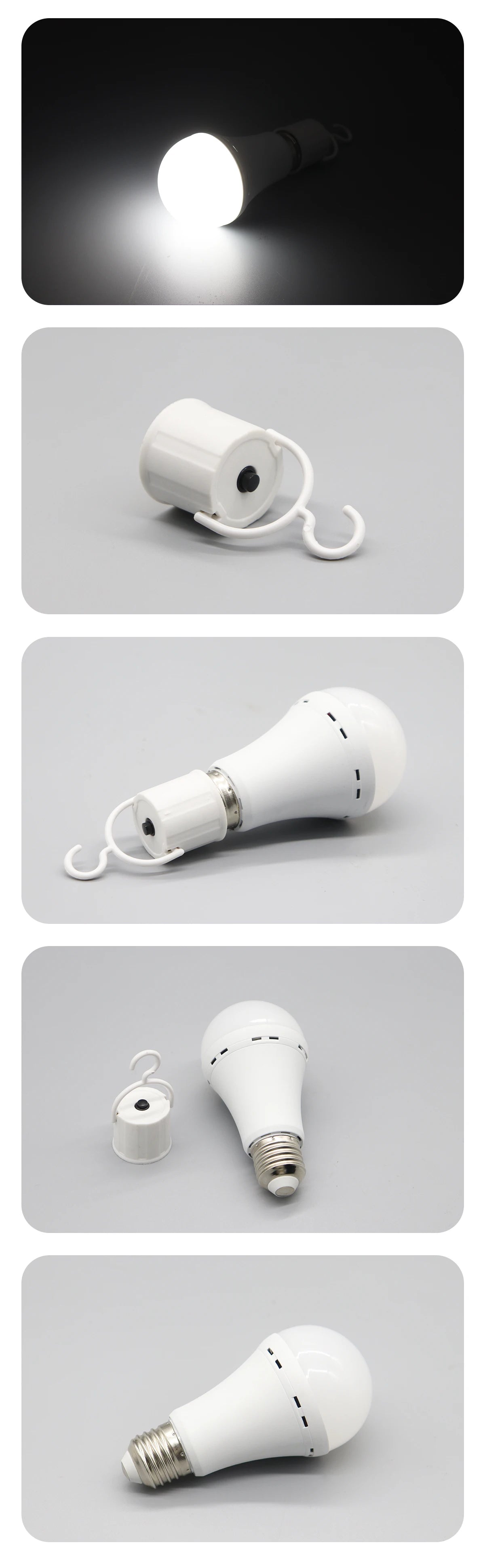 LED-Notfalllampe, wiederaufladbare Glühbirne, 7 W, E27, 110 V, 220 V, tragbar, zum Aufhängen, 3-Wege-Campinglampe, Zelt, Zuhause, Stromausfall, Veranda.