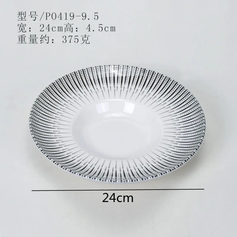 Melamine Tableware Set Round Dinner Plate Western Steak Plates Serving Fruit Salad Bowl Dessert Snack Tray.