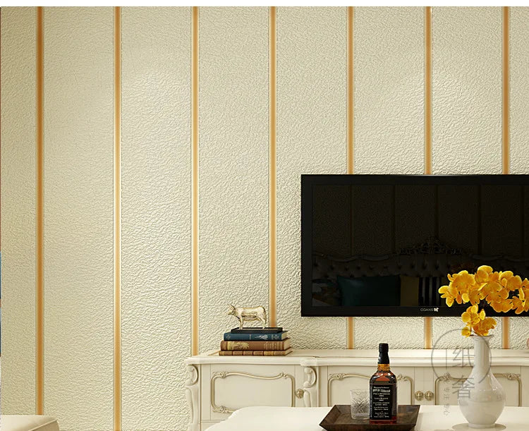 Hirschhaut Samt horizontal gestreifte Tapete Wohnzimmer Schlafzimmer gestreifte Film- und Fernsehwand 3D-Relief verdickte Tapete