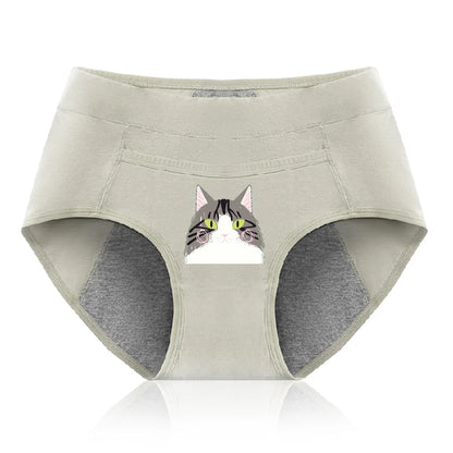 Cotton Menstrual Panties Leak Proof Breathable Cartoon cat Panties Woman Women Girls Physiological Pants Women's Intimates M-XL