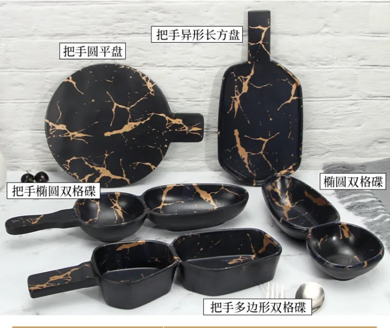 Marble Texture Imitation Melamine Plate BBQ Tableware Cake Fruits plates Snack Tray Outdoor Party Dishes Steak.