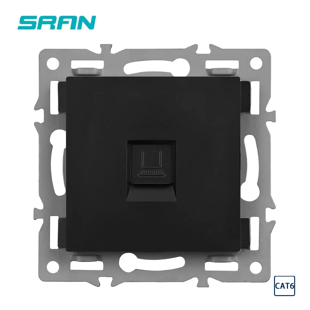 SRAN F6 Serie mehrere Rahmen schwarze Panel aus gehärtetem Glas, EU FR UN-Steckdosen und Schalter Dimmer-Lüfter-Fußlampe Rj45 RJ11Module DIY