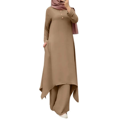 Eid muslimische Frauen Blusen Kleid weites Bein Hosen Set 2 Stück Musulman Ensemble Dubai lässig arabische Ramadan Kaftan 2024 Outfit Anzüge.