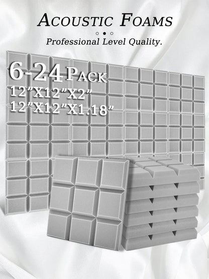 TOUO 6/12/24 Pcs Beveled Edge 9 Block Tiles Acoustic Foam Flame Retardant Soundproof Material Drum Room Acoustic Treatment