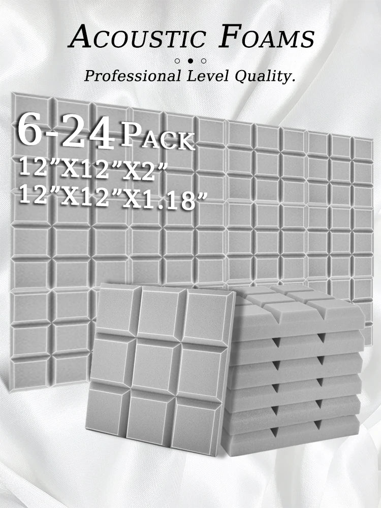 TOUO 6/12/24 Pcs Beveled Edge 9 Block Tiles Acoustic Foam Flame Retardant Soundproof Material Drum Room Acoustic Treatment