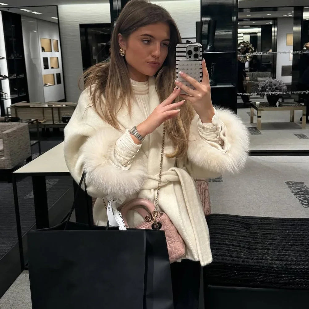 TARUXY Fuchspelz-Wollmäntel für Damen, kurzer Mantel, Bürodame, abnehmbarer, eleganter doppelseitiger Wollmantel, 2025, neue Strickjacke.