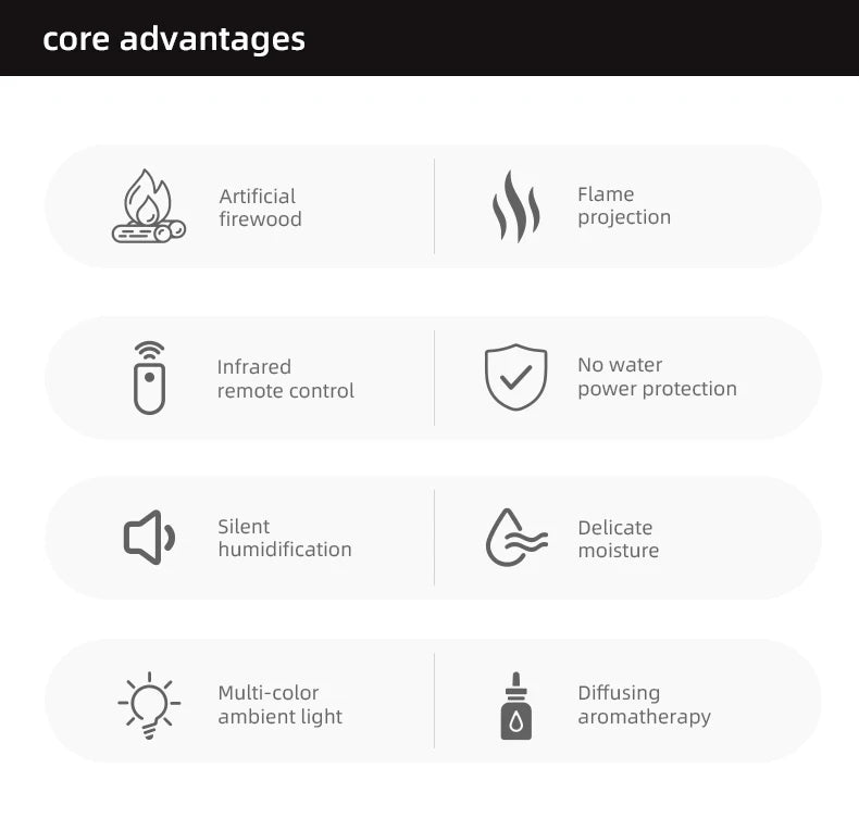 Colorful Flame Fireplace Aroma Diffuser 150ml Waterless Auto-Off Air Humidifier with Timer Remote Control for Home Bedroom Gift.