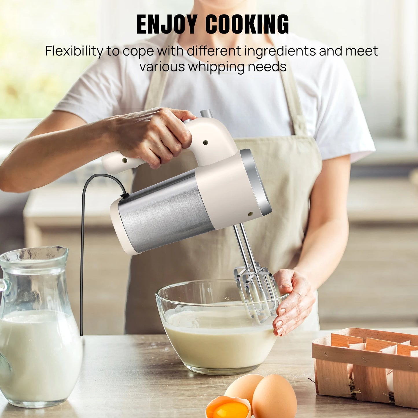DayPlus Hand Mixer Electric,1500W Kitchen Mixers Turbo Boost/Self-Control ,5 Speed+Eject Button For Easy Whipping Dough,Cream.