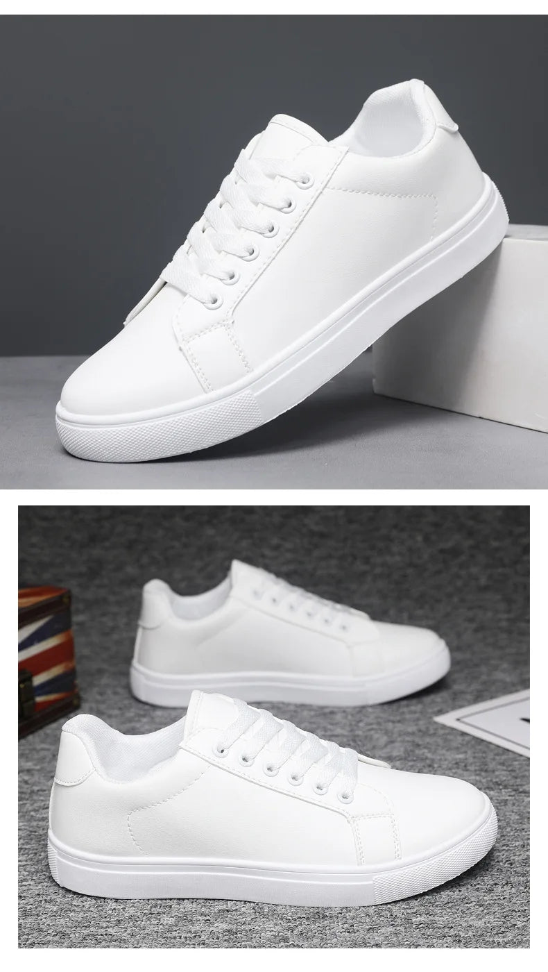 White Black Men Shoes Comfortable Casual Skateboard Shoes Men Solid Leisure Sneakers Lightweight Walking Shoes.