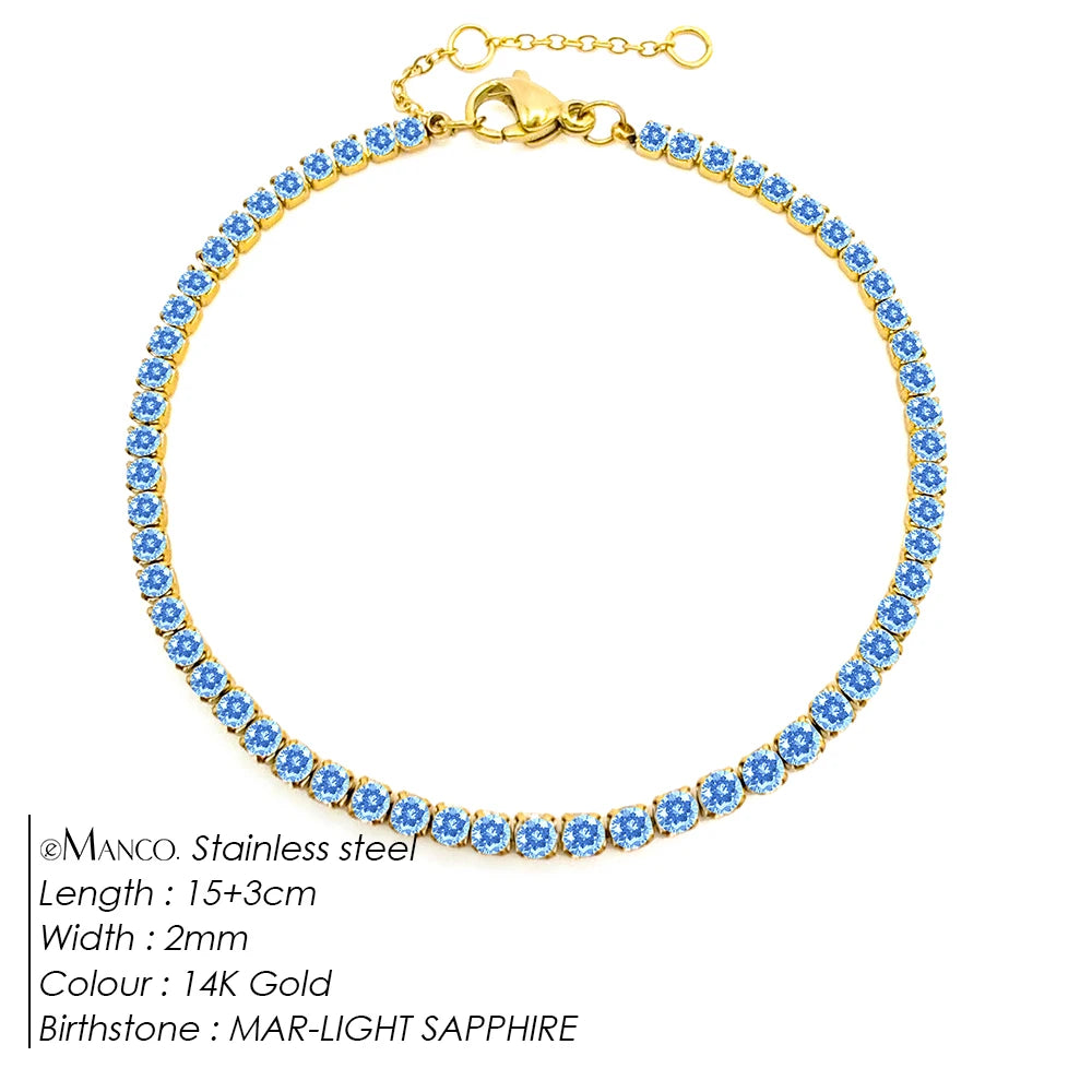 eManco Stainless Steel Gold Plated Sparkling Bracelet High Quality White Zirconia Single Row Simple Accessory For Girls.