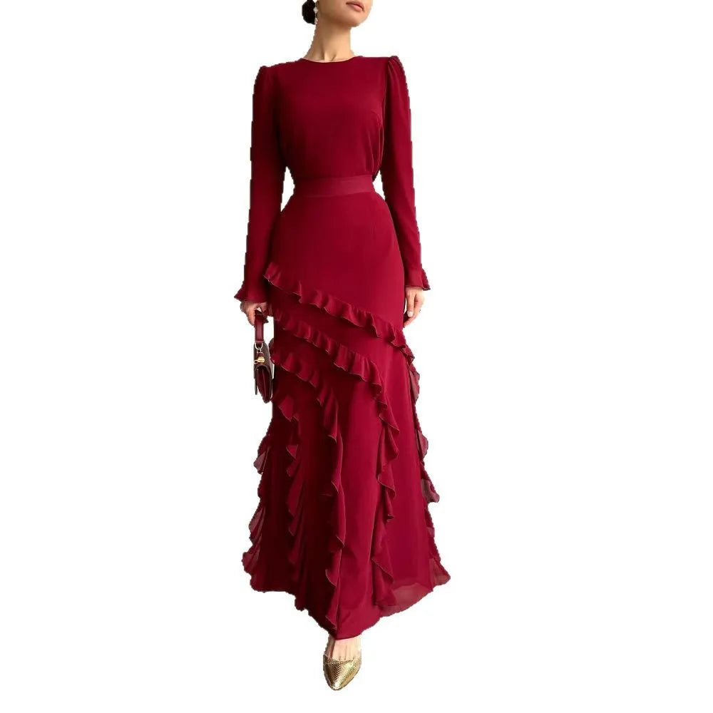 Muslim 2 Piece Set Women Party Skirt Top Suit Ruffles Ramadan Morocco Dubai Islam Ensemble Femme 2025 Arabic Long Skirts Outfits.