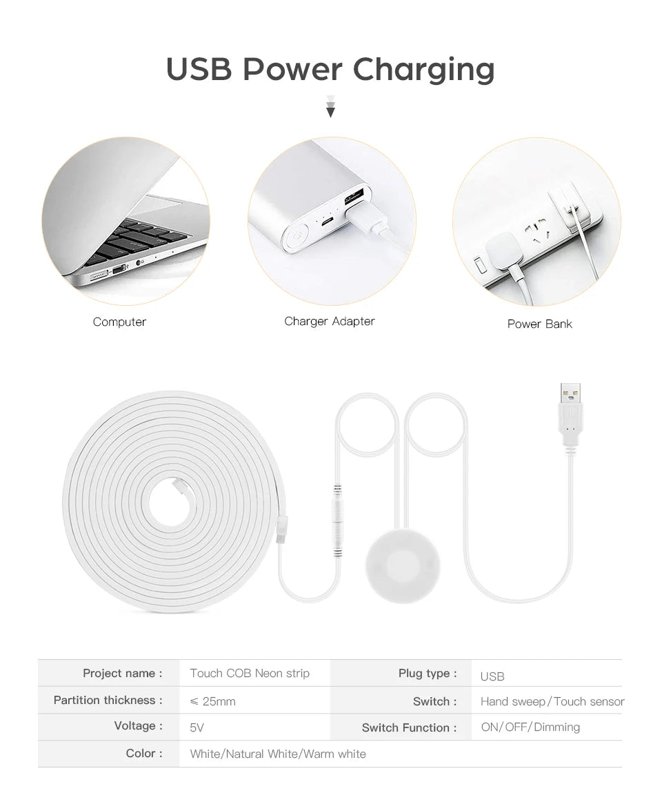 DC5V USB Touch Sensor dimmbar und Hand Sweep Schalter Cob Licht LED Streifen Neon Silica Gel Band wasserdichte Hintergrund beleuchtung DIY nach Hause.