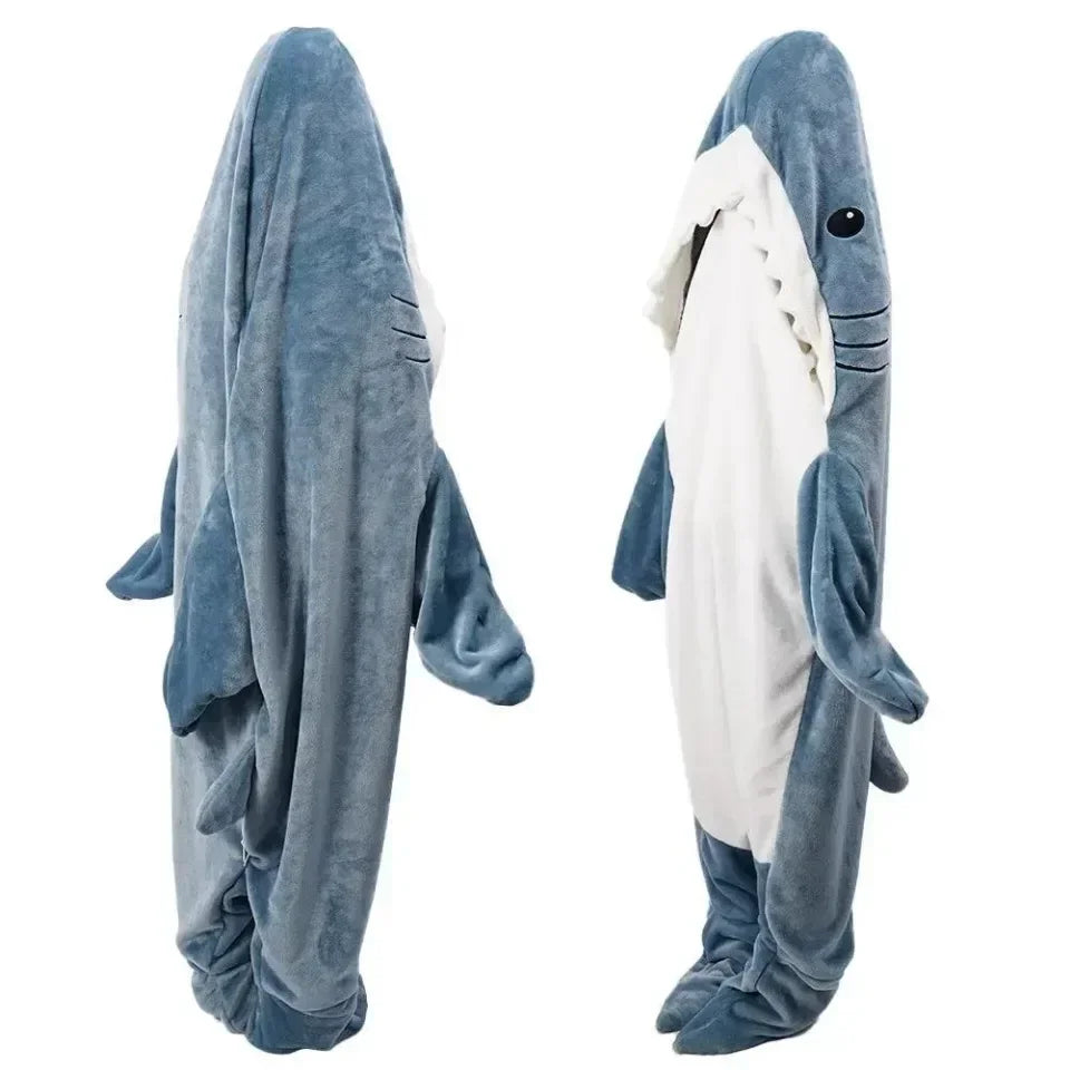 Shark Cartoon Sleeping Bag Adult Pajama Hooded Warm Flannel Blanket Funny Homewear Super Soft Onesie Sleeping Bag Winter Warm
