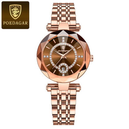 POEDAGAR Fashion Original Wristwatch For Woman Waterproof Stainless Steel Date Quartz Ladies Watch Luxury Casual Women's Watches