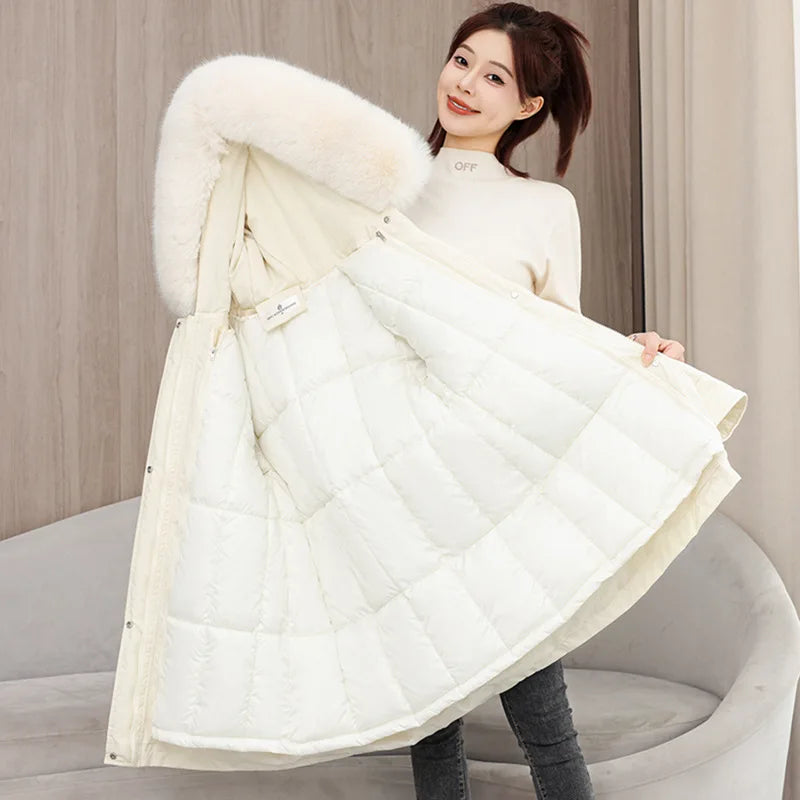 Winter dame Winter Stepp Mantel Abnehmbare Futter Pelz Kragen Gürtel Parka Jacke Für Frauen Verdickt Thermische frauen Mantel
