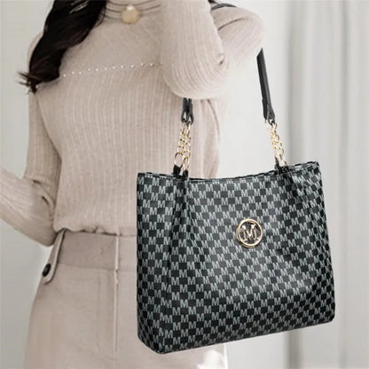 Vintage Geometric Tote Bag Synthetic Leather Letter "M" Design for Women Handbag Shoulder Bag Large Capacity Shopping Travel Bag.