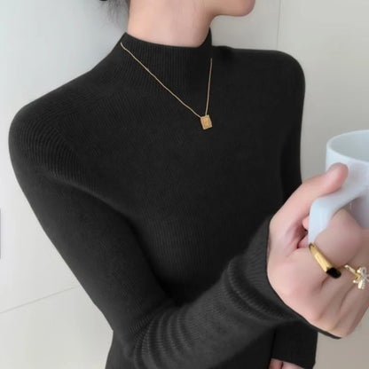 Women Fashion Tops Autumn Winter 2025 Turtleneck Sweater Women Knitted Pullovers Korean Style Simple Base Layer Knitted Sweater.