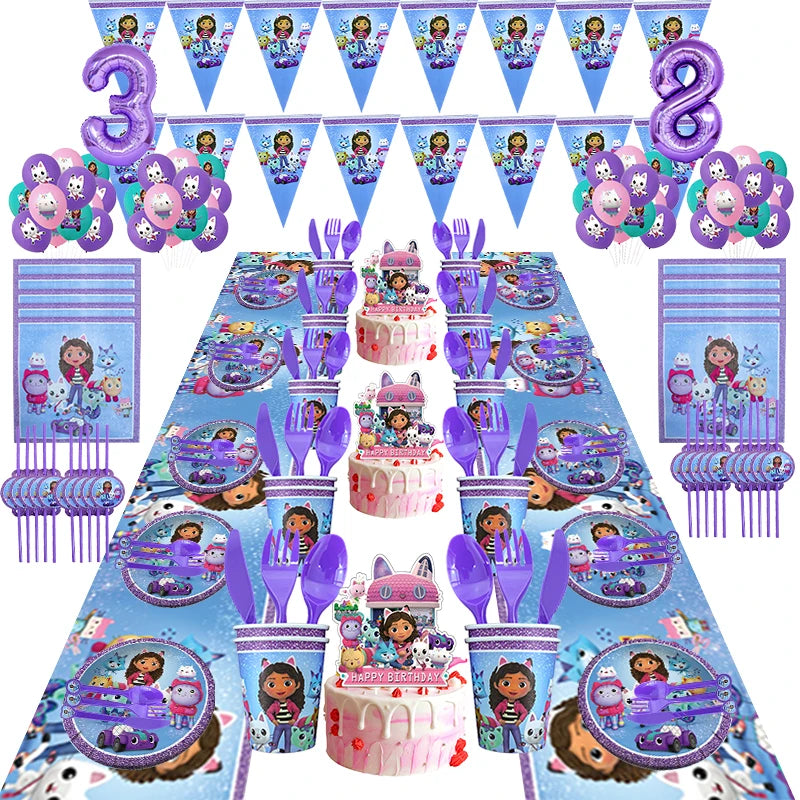 Disney Gabby Puppenhaus Geburtstag Party Dekoration Ballon Servietten Kinder Einweggeschirr Thema Party Supplies Kinder Geschenke.