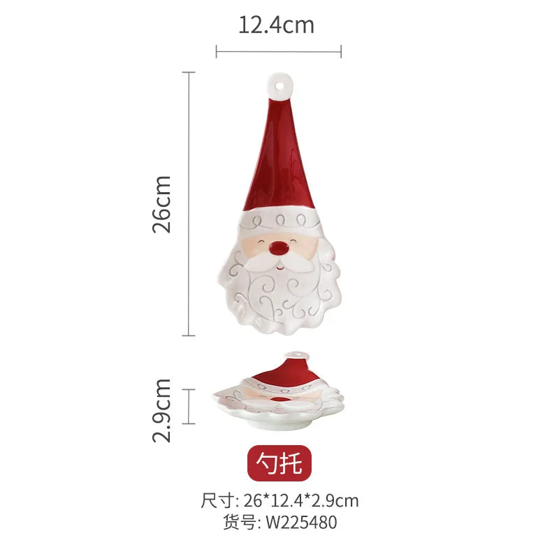 Nordic Stitching Santa Claus Dishes Plates Tableware Set Embossed Sealed Jar Seasoning Jar Western Ceramic Flat Plate Cup