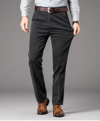 Spring Autumn Men's Classic Business Jeans Straight Elastic Fashion Washed Denim Trousers Brand Clothing Office Jean Pants Male.