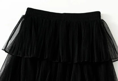 Beiyingni Woman Mesh Long Midi Cake Skirt Solid Color Elegant French Tiered Fairy Tulle Skirts Khaki Casual High Waist Faldas.