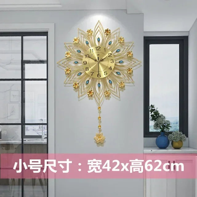 2024 heiß verkaufen Licht Luxus Eisen Kunst Atmosphäre High-End einfache Pfau Wanduhr Mode Wohnzimmer Uhr nach Hause Wandbehang