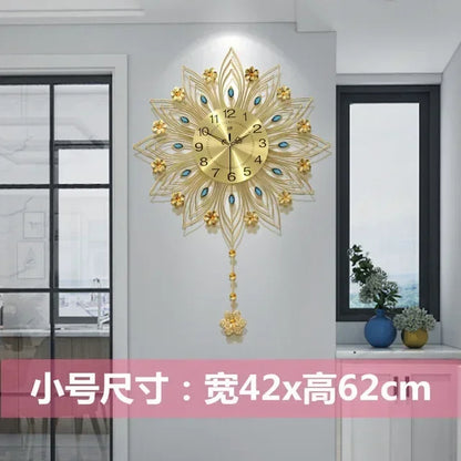 2024 heiß verkaufen Licht Luxus Eisen Kunst Atmosphäre High-End einfache Pfau Wanduhr Mode Wohnzimmer Uhr nach Hause Wandbehang