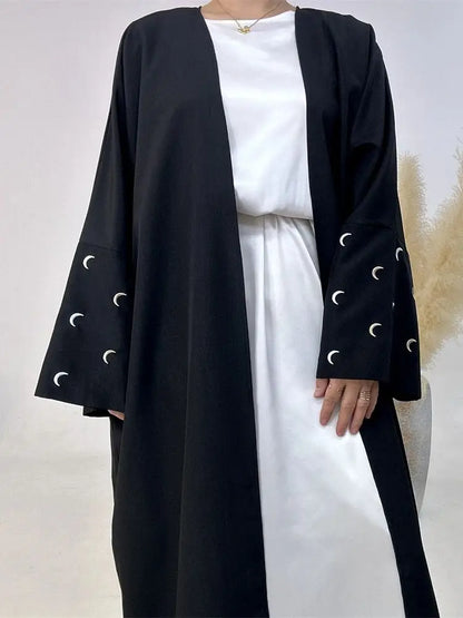 Moon Embroidery Open Abaya 2024 New Luxury Kimono Coat Hijab Muslim Sets for Women Islam Retro Modest Clothing for Party Kebaya.