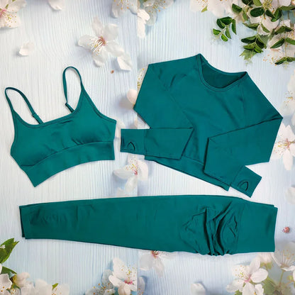 2/3/4Pcs Women's Tracksuit Seamless Yoga Set Leggings Sports Suit for Fitness Long Sleeve Top Gym Clothing Workout Sportswear