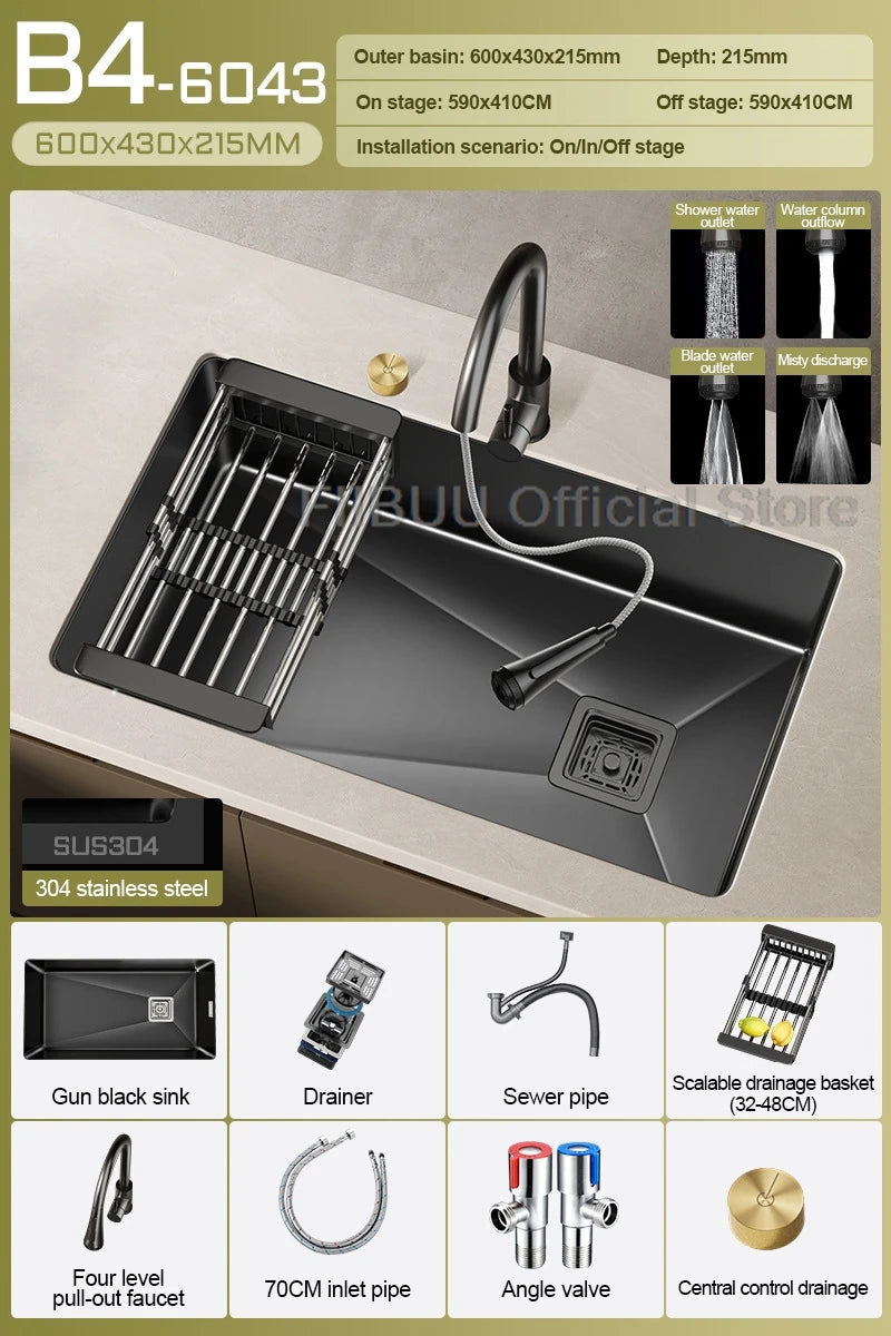 304 Stainless Steel Kitchen Sink Single Bowl Thickened Material Undermount Basin Vegatable Workstation With Drain Accessories