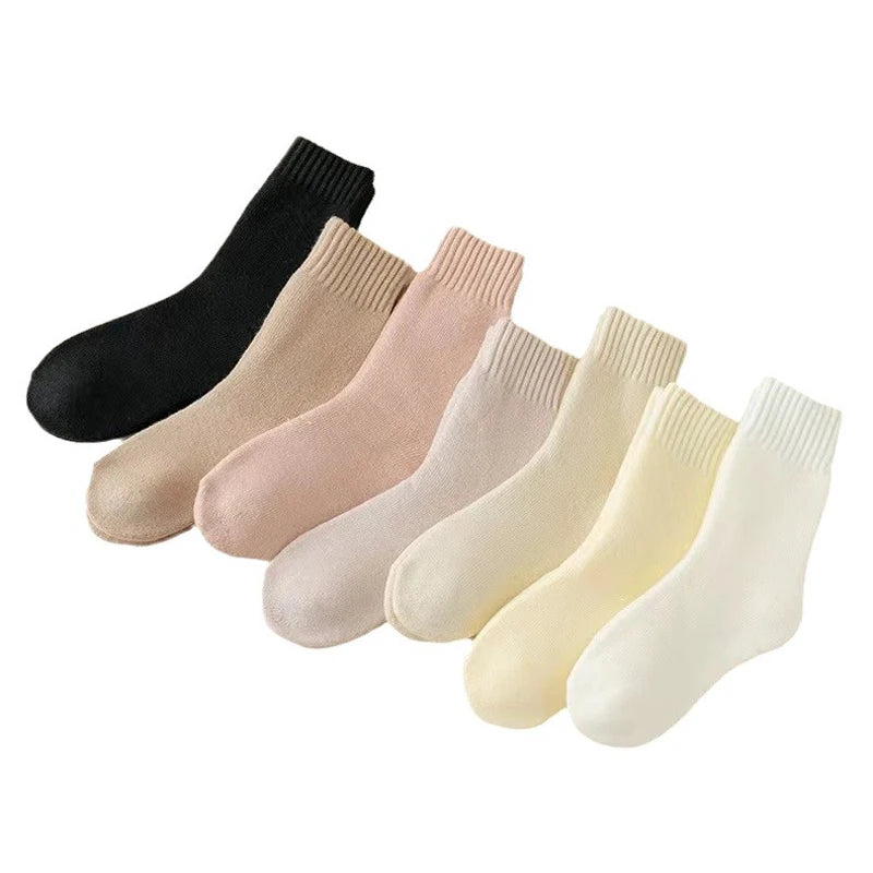 3 Pairs Wool Socks Women Winter Warm Thicken Snow Boot Markron Color Plush Hairy Soft Mid Tube Stockings Floor Sleep Socks White.