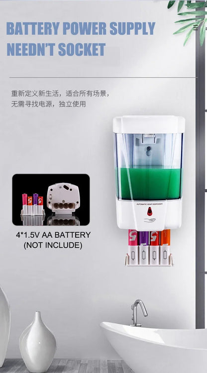 Automatischer berührungsloser Seifenspender 700 ml, wandmontierter, batteriebetriebener Sensor-Handwascher mit großem Fassungsvermögen für Badezimmer und Küche