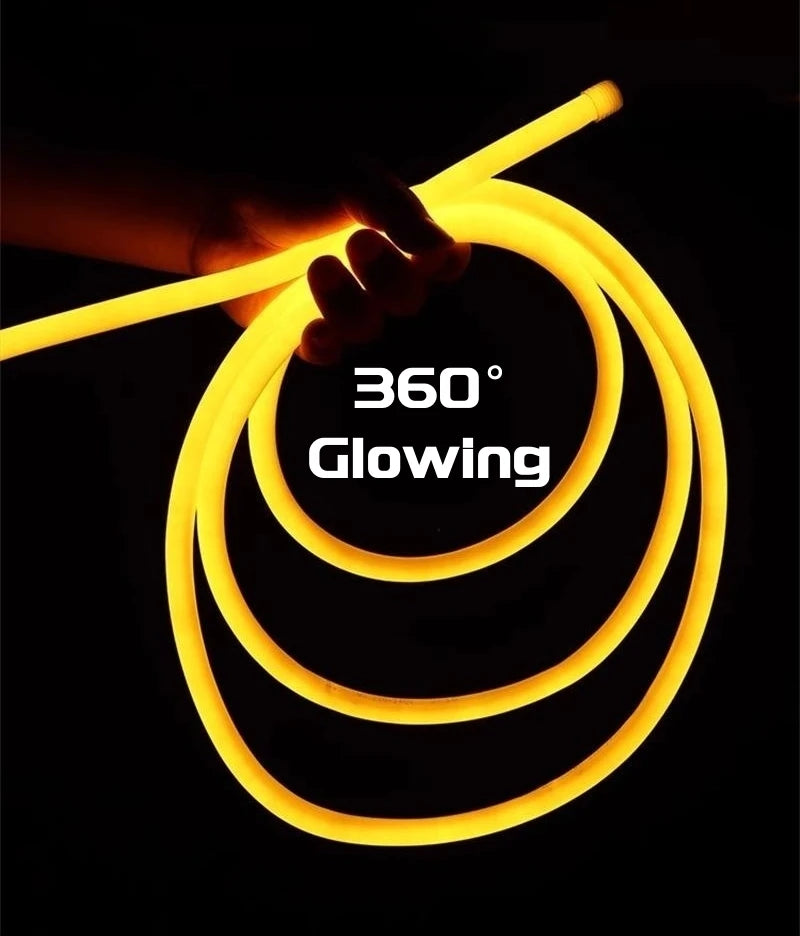 360° Glowing Round LED Neon Tube Rope Lamp Flexible Silicone Diffuser Channel WS2811 WS2812B Soft IP65 Outdoor Tape Strip Lights.