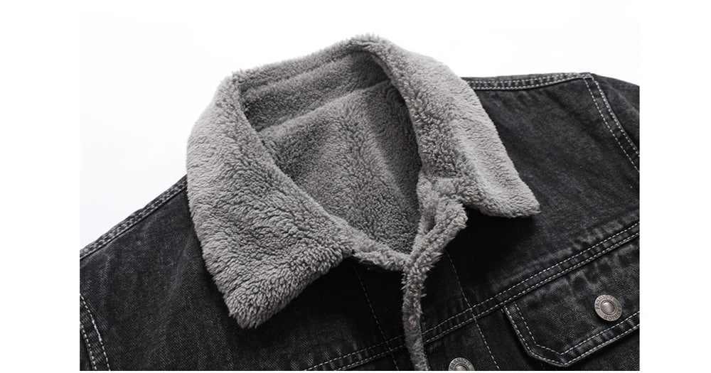 DIMUSI Winter Men's Denim Jackets Man Fleece Warm Windbreaker Jacket Fashion Mens Retro Cotton Military Jean Coats Clothing.