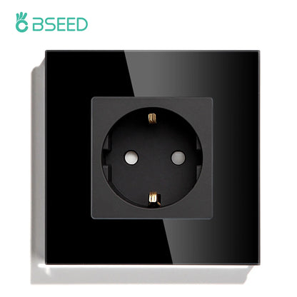 BSEED Einzel-EU-Glassteckdose mit USB-Wandsteckdosen, doppelte Steckdosen, dreifache Steckdosen, USB-Typ-C-Anschlüsse, Schwarz, 16 A